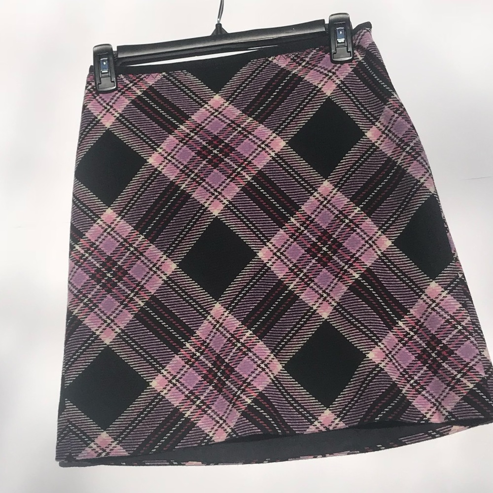 Wool Pink Purple Black Plaid Preppy Skirt
